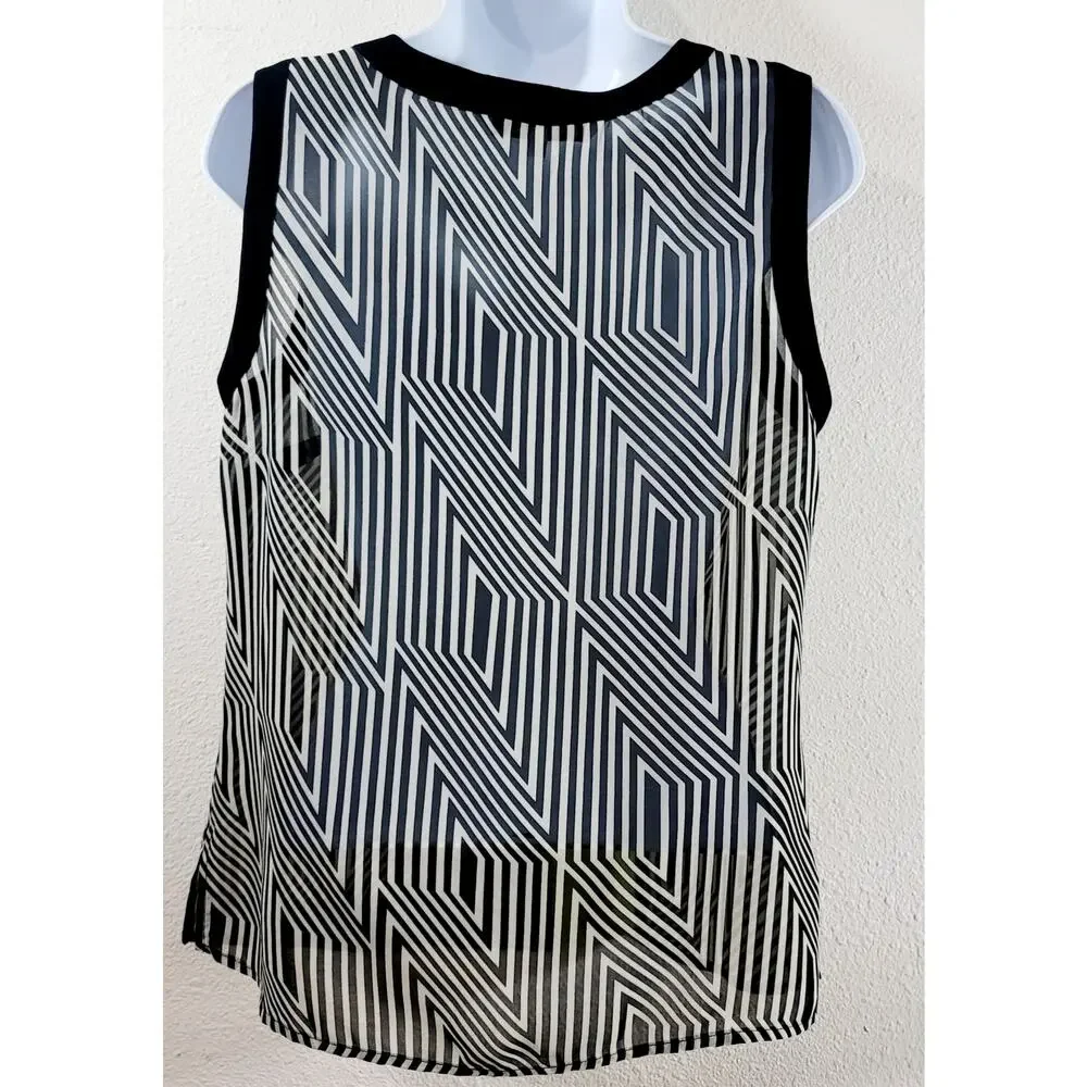 Mentha & Chocolate Black White Yellow Geo Print Sheer Top Medium Lightweight